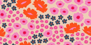 Egzotik el çizimi çiçekler kumaş, tekstil, giysi, ambalaj kağıdı, kapak, afiş, ev dekoru, soyut arka planlar için çiçeksiz desenler. vektör illüstrasyonu.