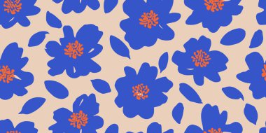 El çizimi tropikal çiçekler kumaş, tekstil, giysi, ambalaj kağıdı, kapak, afiş, iç dekorasyon, soyut arka planlar için çiçeksiz desenler. vektör illüstrasyonu.