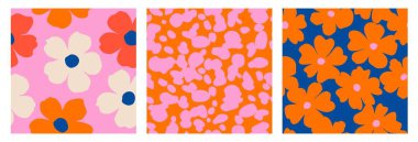 El çizimi çiçekler, kumaş, tekstil, giysi, ambalaj kağıdı, kapak, afiş, iç dekorasyon, soyut arka planlar için çiçek desenleri. Vektör illüstrasyonu.