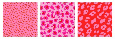 Soyut Leopar Derisi Kusursuz Örnekler. Hayvan izi. Arka plan, tekstil, afiş, kapak, duvar kağıdı için geometrik folklor süsü. Vektör illüstrasyonu.