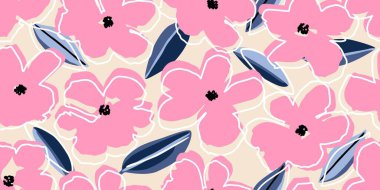 Egzotik el çizimi çiçekler, kumaş, tekstil, giysi, ambalaj kağıdı, kapak, afiş, ev dekorasyonu, soyut arka planlar için çiçeksiz desenler..