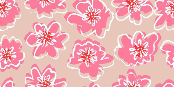 Экзотические ручной работы цветы, бесшовные узоры с цветочным и линии для ткани, текстиля, одежды, оберточной бумаги, обложки, баннер, домашний декор, абстрактные фоны.