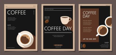 Davetiyeler, kartlar, afişler, poster, kapak, kafe menüsü ya da başka bir şablon tasarımı için arka planda az miktarda kahveli eskiz afişleri. vektör illüstrasyonu.