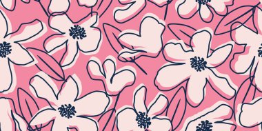 Egzotik el çizimi çiçekler, kumaş, tekstil, giysi, ambalaj kağıdı, duvar kağıdı, duvar resmi, kapak, pankart, ev dekorasyonu, soyut arkaplan.