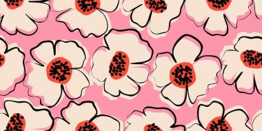 Egzotik el çizimi çiçekler, kumaş, tekstil, giysi, ambalaj kağıdı, duvar kağıdı, duvar resmi, kapak, pankart, ev dekorasyonu, soyut arkaplan.