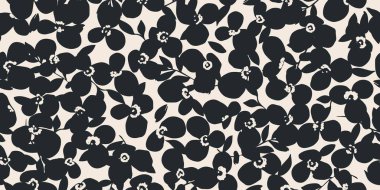 Çiçeksiz arka plan. Minimalist soyut çiçek deseni. Siyah beyaz arka planda modern baskı. Tekstil tasarımı, duvar kağıdı, kapaklar, kartlar, davetiyeler ve posterler için ideal.