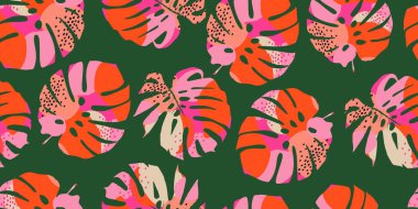 El yapımı Monstera kumaş, tekstil, giysi, ambalaj kağıdı, kapak, afiş, iç dekorasyon, eski soyut arka planlar için kusursuz desenler bırakır..