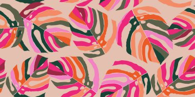 El yapımı Monstera kumaş, tekstil, giysi, ambalaj kağıdı, kapak, afiş, iç dekorasyon, eski soyut arka planlar için kusursuz desenler bırakır..