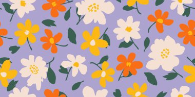 Egzotik el çizimi çiçekler, kumaş, tekstil, giysi, ambalaj kağıdı, kapak, afiş, ev dekorasyonu, soyut arka planlar için çiçeksiz desenler..