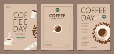 Davetiyeler, kartlar, afişler, afişler, kapak, kafe menüsü veya başka bir şablon tasarımı için arka planda kahve çekirdekleri olan afişler. vektör illüstrasyonu.