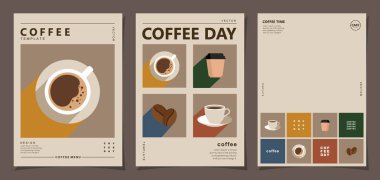 Davetiyeler, kartlar, afişler, afişler, kapak, kafe menüsü veya başka bir şablon tasarımı için arka planda kahve çekirdekleri olan afişler. vektör illüstrasyonu.