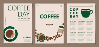 Davetiyeler, kartlar, afişler, afişler, kapak, kafe menüsü veya başka bir şablon tasarımı için arka planda kahve çekirdekleri olan afişler. vektör illüstrasyonu.