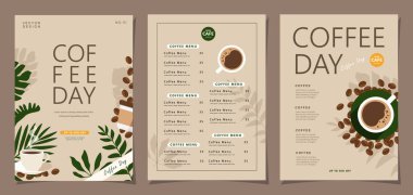 Davetiyeler, kartlar, afişler, sosyal medya, satış promosyonu, broşür, poster, kapak, kafe menüsü veya başka bir tasarım için kahve fincanı içeren minimal arka plan şablonları. Vektör illüstrasyonu.
