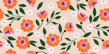 Son moda egzotik el çiçekleri pürüzsüz desen çizdi. Tekstil, kumaş, duvar kağıdı, afiş, kapaklar, poster, ambalaj, baskı, element, duvar sanatı ve ev dekorasyonu için organik şekiller. Vektör illüstrasyonu.