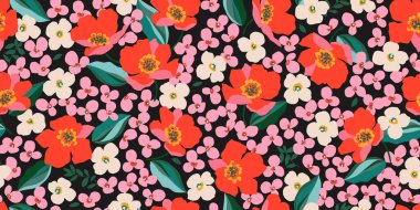 Son moda egzotik el çiçekleri pürüzsüz desen çizdi. Tekstil, kumaş, duvar kağıdı, afiş, kapaklar, poster, ambalaj, baskı, element, duvar sanatı ve ev dekorasyonu için organik şekiller. Vektör illüstrasyonu.