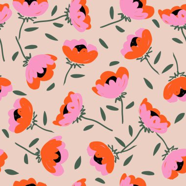 Son moda egzotik el çiçekleri pürüzsüz desen çizdi. Tekstil, kumaş, duvar kağıdı, afiş, kapaklar, poster, ambalaj, baskı, element, duvar sanatı ve ev dekorasyonu için organik şekiller. Vektör illüstrasyonu.