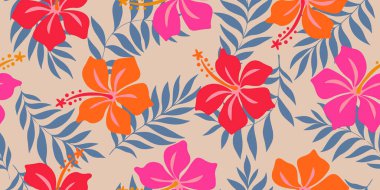 Tropik çiçek desenleri pürüzsüz, ambar çiçekleri silueti, el çizimi botanik, çiçek ve bahar ve yaz zamanı için arkaplan tasarımı, tekstil, kumaş, ambalaj, duvar sanatı, duvar kağıdı, poster, kapak için doğal süslemeler.