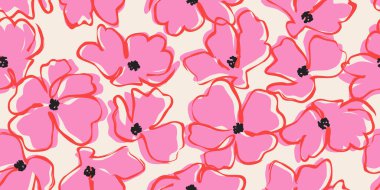 Exotic hand drawn flowers, seamless patterns with florals, These repeatable and decorative designs are used for packaging, decorating, interior design, wallpapers, wall art, banners, backdrop, background and more. Vector illustrations. clipart