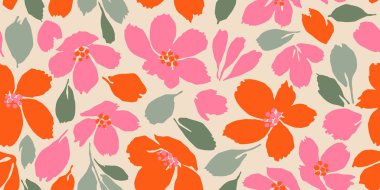 Son moda egzotik el çiçekleri pürüzsüz desen çizdi. Basit minimalist stil. Tekstil, kumaş, duvar kağıdı, afiş, kapaklar, poster, ambalaj, baskı, element, duvar sanatı ve ev dekorasyonu için organik şekiller. Vektör illüstrasyonu.