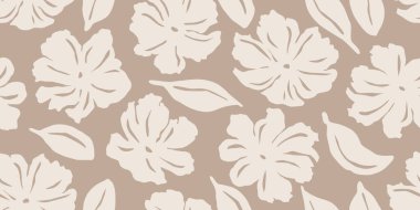 Son moda egzotik el çiçekleri pürüzsüz desen çizdi. Basit minimalist stil. Tekstil, kumaş, duvar kağıdı, afiş, kapaklar, poster, ambalaj, baskı, element, duvar sanatı ve ev dekorasyonu için organik şekiller. Vektör illüstrasyonu.