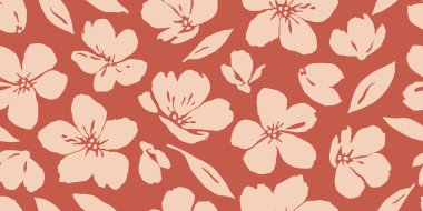 Son moda egzotik el çiçekleri pürüzsüz desen çizdi. Basit minimalist stil. Tekstil, kumaş, duvar kağıdı, afiş, kapaklar, poster, ambalaj, baskı, element, duvar sanatı ve ev dekorasyonu için organik şekiller. Vektör illüstrasyonu.