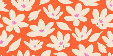 Son moda egzotik el çiçekleri pürüzsüz desen çizdi. Basit minimalist stil. Tekstil, kumaş, duvar kağıdı, afiş, kapaklar, poster, ambalaj, baskı, element, duvar sanatı ve ev dekorasyonu için organik şekiller. Vektör illüstrasyonu.