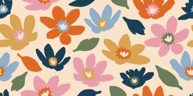 Son moda egzotik el çiçekleri pürüzsüz desen çizdi. Basit minimalist renkli tarz. Tekstil, kumaş, duvar kağıdı, afiş, kapaklar, poster, ambalaj, baskı, element, duvar sanatı ve ev dekorasyonu için organik şekiller. Vektör illüstrasyonu.