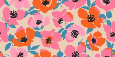 Son moda egzotik el çiçekleri pürüzsüz desen çizdi. Basit minimalist renkli tarz. Tekstil, kumaş, duvar kağıdı, afiş, kapaklar, poster, ambalaj, baskı, element, duvar sanatı ve ev dekorasyonu için organik şekiller. Vektör illüstrasyonu.