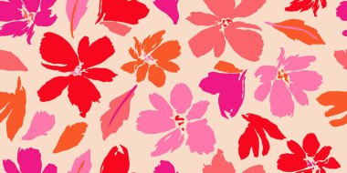 Son moda egzotik el çiçekleri pürüzsüz desen çizdi. Basit minimalist renkli tarz. Tekstil, kumaş, duvar kağıdı, afiş, kapaklar, poster, ambalaj, baskı, element, duvar sanatı ve ev dekorasyonu için organik şekiller. Vektör illüstrasyonu.