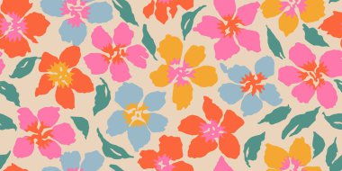 Son moda egzotik el çiçekleri pürüzsüz desen çizdi. Basit minimalist renkli tarz. Tekstil, kumaş, duvar kağıdı, afiş, kapaklar, poster, ambalaj, baskı, element, duvar sanatı ve ev dekorasyonu için organik şekiller. Vektör illüstrasyonu.