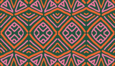El çizimi soyut, etnik, kusursuz bir model. Geometrik karalama çizgisi sanat arka planı. Kabileye özgü duvar kağıdı. Aztek tarzı. Halka açık nakış. Hint baskısı, İskandinav halısı, Afrika halısı, fayans. Vektör illüstrasyonları.