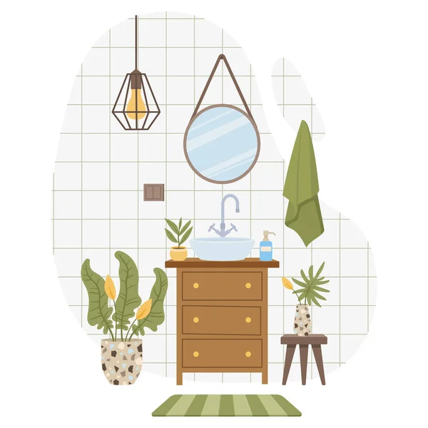 Badezimmerausstattung Cartoon Waschraum Modernes Badezimmer Interieur Gemütliches Badezimmer Mit Pflanzen — Stockvektor
