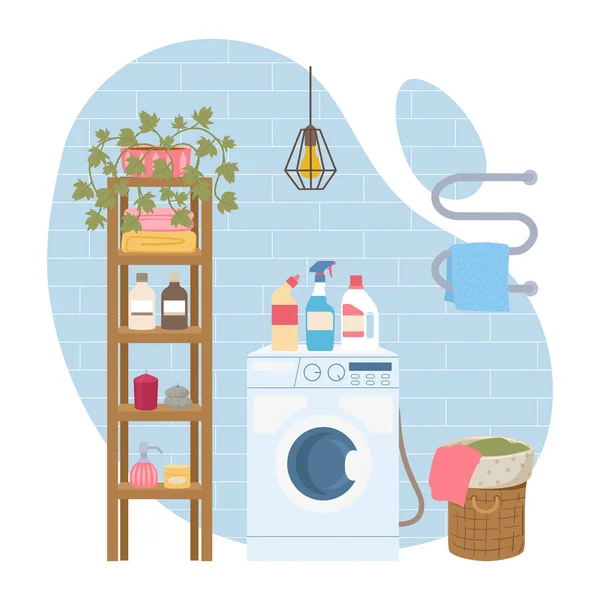 Badezimmerausstattung Cartoon Waschraum Modernes Badezimmer Interieur Gemütliches Badezimmer Mit Pflanzen — Stockvektor