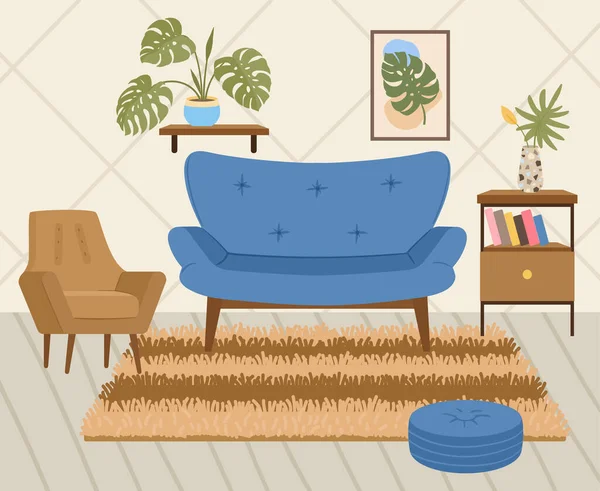 Gemütliches Wohnzimmer Cartoon Trendy Gemütlich Hause Interieur Moderne Möbel Interieur — Stockvektor