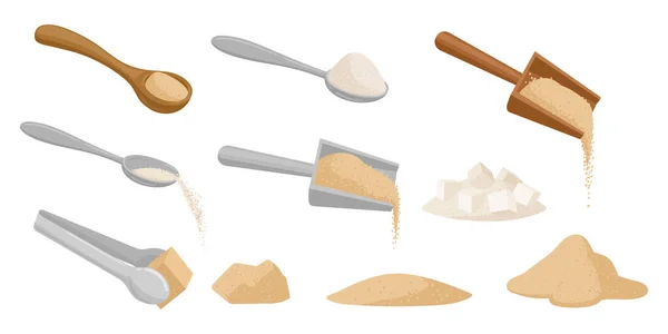 Açúcar Desenhos Animados Ingrediente Cozinha Doce Colher Cubo Açúcar Açúcar — Vetor de Stock
