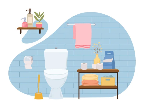 Badezimmer Skandinavischen Stil Cartoon Waschraum Interieur Trendige Dekorative Badewanne Modernes — Stockvektor