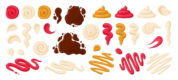 Taches Sauce Mayonnaise Ketchup Trempette Moutarde Jeu Illustration Vectoriel Plat — Image vectorielle