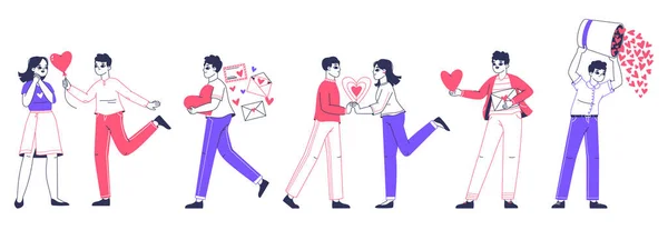 Gente Romántica Amor Compartiendo Dando Corazones Compartir Amor Día San — Vector de stock