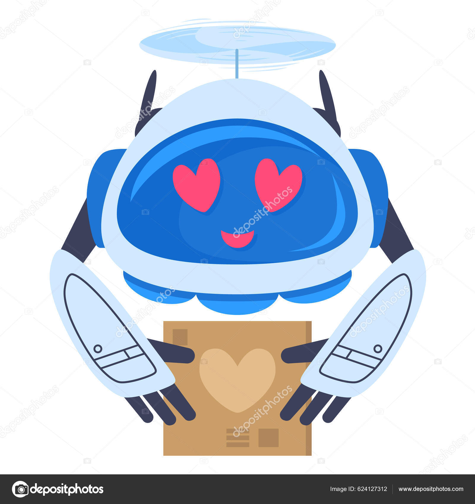 Dessin Animé Romantique Drone Aérien Robot Mignon Portant Lettre D'amour  Vecteur par ©GreenSkyStudio 624127312