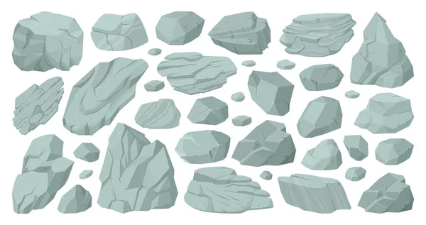 漫画花崗岩の岩や灰色の小石 岩の岩の石 花崗岩の石 山の岩のヒープフラットベクトル図白の背景 — ストックベクタ