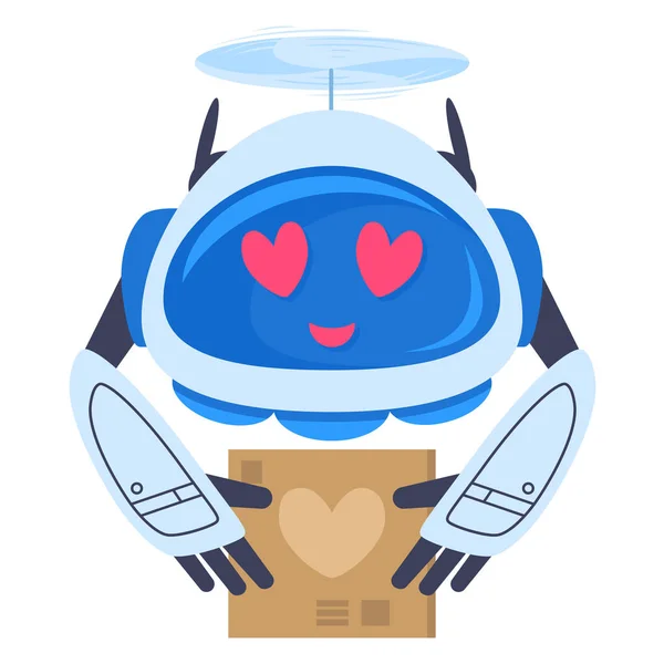 Γελοιογραφία Ρομαντική Εναέρια Drone Χαριτωμένο Ρομπότ Μεταφέρουν Επιστολή Αγάπης Flying — Διανυσματικό Αρχείο
