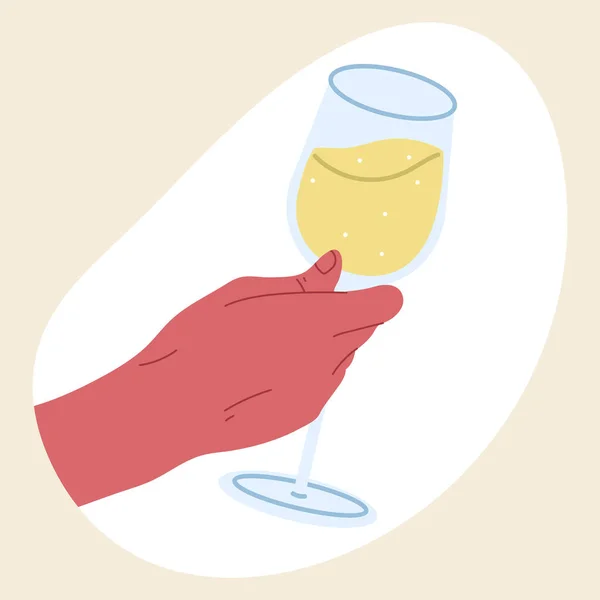 Champagne Glas Handen Vin Glas Mousserande Vin Kvinna Hand Innehav — Stock vektor