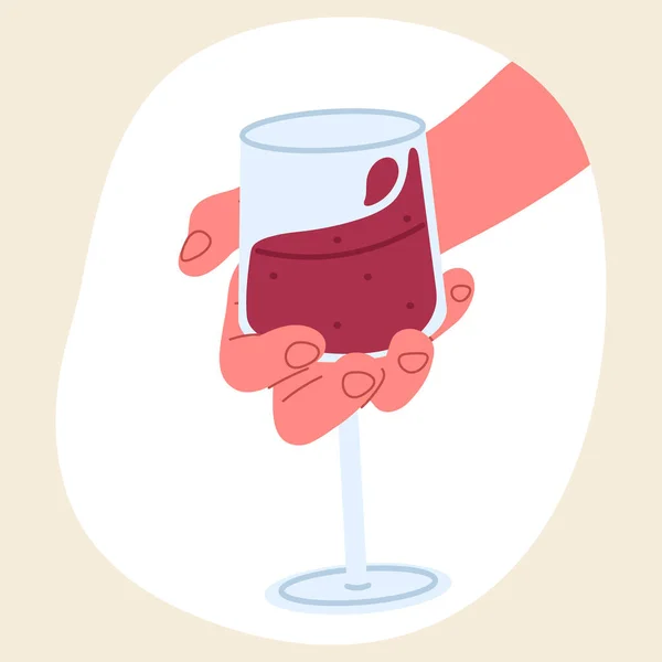 Ett Glas Vin Handen Vinäger Med Rött Vin Kvinna Hand — Stock vektor