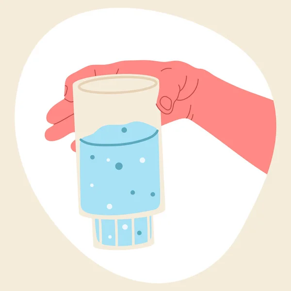 Рука Держит Стакан Воды Холодные Напитки Родниковую Воду Женские Руки — стоковый вектор