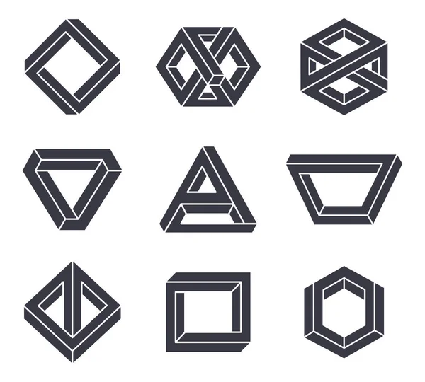Impossibles Formes Illusion Optique Éléments Géométriques Figures Irréelles Linéaires Illusion — Image vectorielle