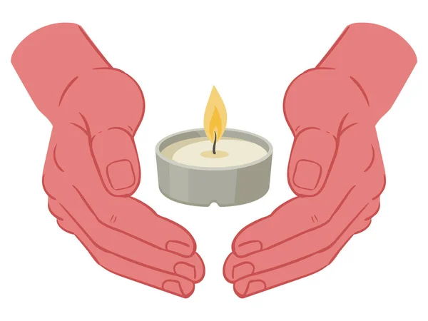 Wax Candle Hands Cozy Cartoon Candle Human Hands Holding Candle — Stock Vector
