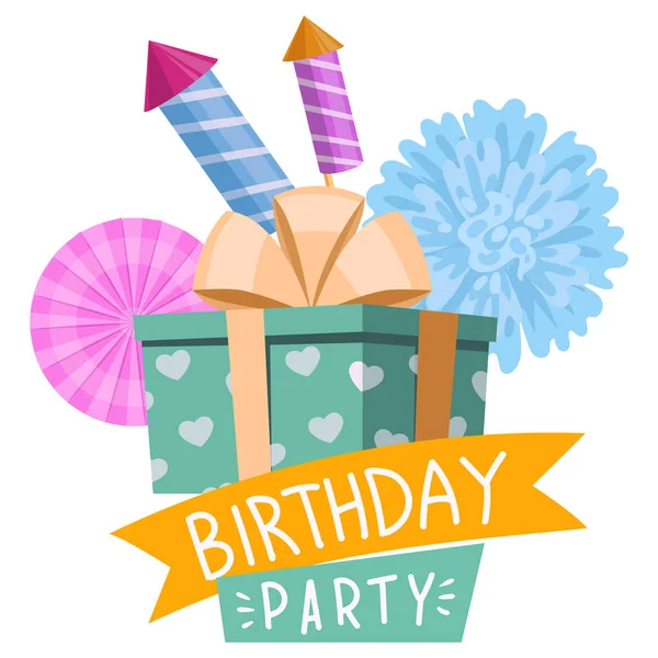 Cartoon Happy Birthday Party Odznak Karneval Party Slavnostní Design Narozeninové — Stockový vektor