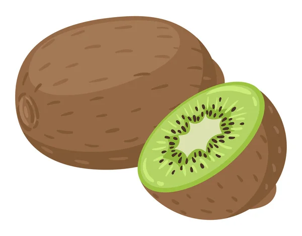 Fruta Kiwi Dibujos Animados Verano Frutas Verdes Frescas Fruta Entera — Vector de stock