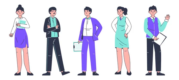 사무직 노동자들이 있습니다 사업용 양복을 사무직 동료들 배경에 무늬가 평상복을 — 스톡 벡터