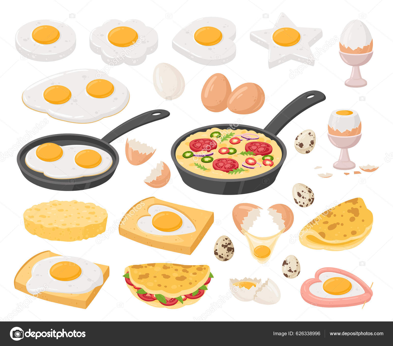 Cartoon Eggs Dishes Cooked Eggs Fried Boiled Stuffed Egg Scrambled